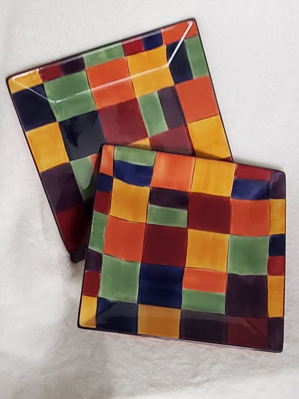 Tabletops Unlimited Porcelain Caracas Set of 2 Square 10.25" Dinner Plates  EUC!